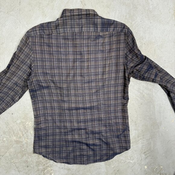 John Varvatos Long Sleeve Shirt Button Up Lightweight Plaid Cotton Medium - Picture 8 of 8